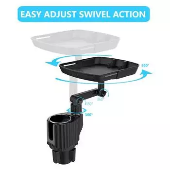 Подстаканник-расширитель, регулируемый автомобильный поднос для еды с гнездом для телефона, многоцелевой подстаканник с поворотным кронштейном на 360 градусов для автомобиля чёрный