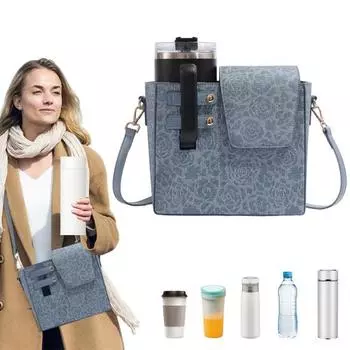 Подстаканник Сумка через плечо Большая вместимость Бутылочка для воды Кошелек Регулируемый ремень синий