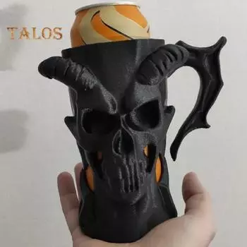 Подстаканник в виде скелета с ручкой, держатель для банок, напечатанный на 3D-принтере, креативный держатель для газированных напитков, пива, энергетических напитков серый