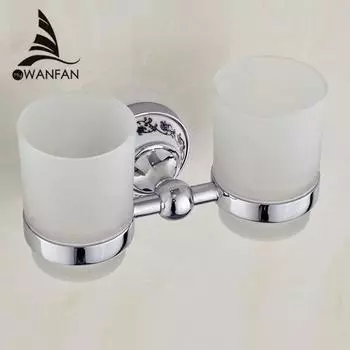 Подстаканники и стаканы, металлический хромированный серебряный держатель для зубных щеток с 2 стеклянными стаканами, настенные керамические аксессуары для ванной комнаты ST-6703