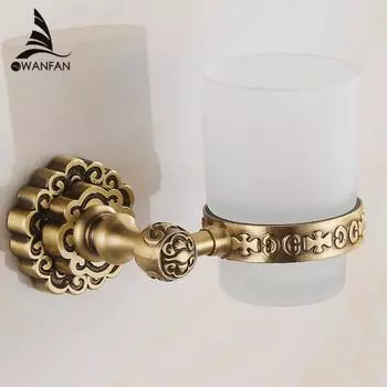 Подстаканники и стаканы, одинарные стеклянные стаканы, антикварный латунный держатель для зубных щеток в ванной, настенный, ретро, резной, домашний декор J10702F