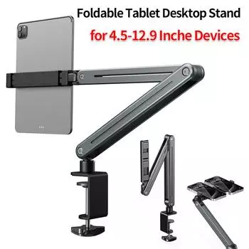 Подставка-держатель для планшета с длинной ручкой, вращающаяся на 360 градусов, для планшета, смартфона, 4,5–12,9 дюйма, настольный держатель-кронштейн для iPhone