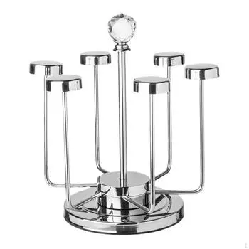 Подставка для 6 чашек, держатель для стаканов с крючками, органайзер для чая серебряный