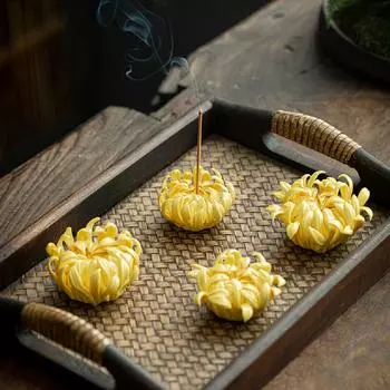 Подставка для ароматических палочек с желтыми хризантемами, китайская чайная церемония, креативное украшение, небольшая подставка для сиденья с ароматом