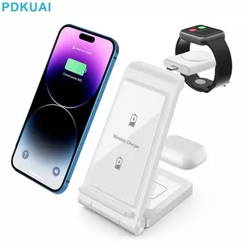 Подставка для беспроводного зарядного устройства 3 в 1 для Iphone 14 13 12 11 Xs Xr X Iwatch 8 7 Airpods Pro для Samsung S22 S21 Galaxy Watch 5 4 Buds For Apple US чёрный