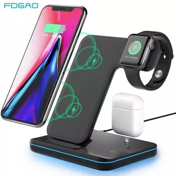 Подставка для беспроводного зарядного устройства 3 в 1 для Iphone 14 13 12 11 Xr X 8 15 Вт, док-станция для быстрой зарядки Apple Watch 8 7 6 5 4 Airpods 3 Pro as picture белый