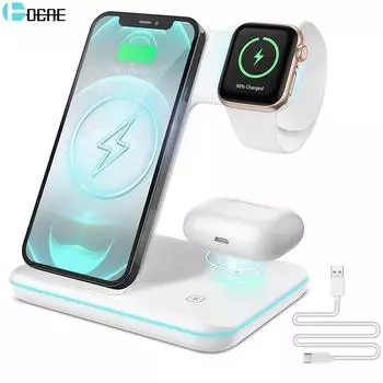 Подставка для беспроводных зарядных устройств 3 в 1 для Iphone 14 13 12 11 Xs Xr X 8 20 Вт, станция быстрой зарядки для Apple Watch 7 6 Airpods Pro Iwatch Style B белый