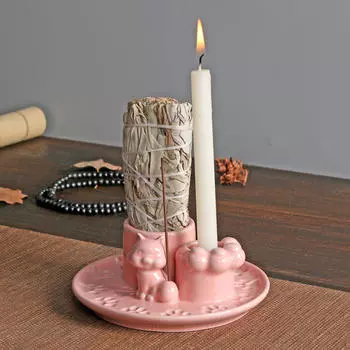 Подставка для благовоний, декоративная свеча в виде кошки, подарочный домашний декор, керамика для гостиной Pink