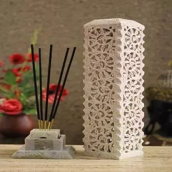 Подставка для благовоний из мыльного камня с цветочным узором и 6 палочками для благовоний