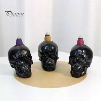 Подставка для благовоний в виде черепа на Хэллоуин, курильница с обратным потоком в виде черепа из смолы, жуткая водопадная горелка, ароматерапевтический диффузор для декора домашней вечеринки чёрный