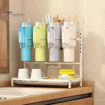 Подставка для бутылок с водой, держатель для стаканов из углеродистой стали с поддоном для сбора капель, многофункциональный органайзер для кухни, держатель для стакана Stanley 40 унций белый