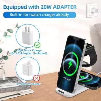 Подставка для быстрого беспроводного зарядного устройства Yousheng с держателем для телефона, часы, наушники, телефон, беспроводное зарядное устройство 3-в-1 для iPhone 14/13/12/11/Pro/Max