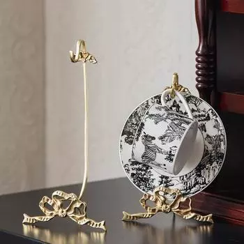 Подставка для чайной чашки и тарелки, латунный держатель, ретро-украшение, декоративный держатель для чашки эспрессо для свадеб, юбилеев, подарков
