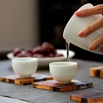 Подставка для чая в японском стиле с хорошей теплоизоляцией, креативный держатель для чашки из натуральной деревянной смолы кофейный
