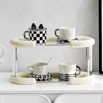 Подставка для чашек, полка, держатель для бутылок с приправами, органайзер для хранения фруктов и столовых приборов 2 Layer чёрный