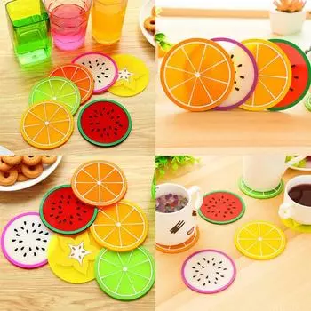 Подставка для чашек с фруктами, силиконовая подставка для столовых приборов, 7 шт., держатель для напитков, противоскользящий кухонный коврик 8.8*8.8cm разноцветный