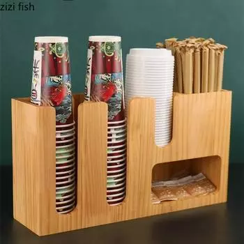 Подставка для чашки из бамбука, стойка для хранения чашек с молоком и чаем, многофункциональный органайзер, держатель для хранения, подставка для дисплея, коробка для салфеток, держатели для трубочек