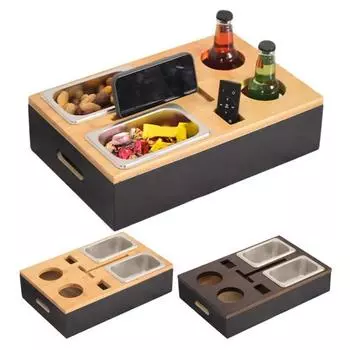 Подставка для чашки на диване, большая вместимость, несколько отделений, многофункциональная деревянная консоль на диване, поднос для закусок и фруктов