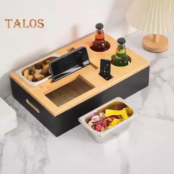 Подставка для чашки на диване, большая вместимость, несколько отделений, многофункциональная деревянная консоль на диване, поднос для закусок и фруктов