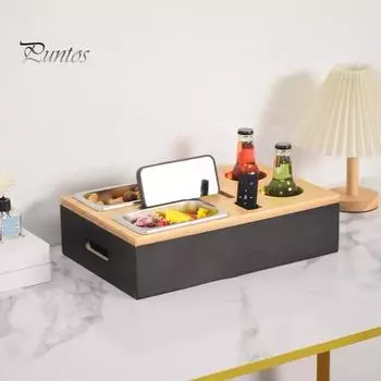 Подставка для чашки на диване, большая вместимость, несколько отделений, многофункциональная деревянная консоль на диване, поднос для закусок и фруктов