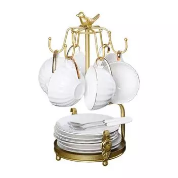 Подставка для чашки с 6 крючками, подставка для чашки и блюдца, вместительная стойка для хранения чашек чёрный