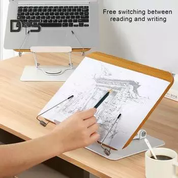 Подставка для чтения из дерева, подъемная, с вращающимся на 360° основанием, эластичные зажимы для страниц, подставка для чтения нотных записей, рецептов B светло-коричневого