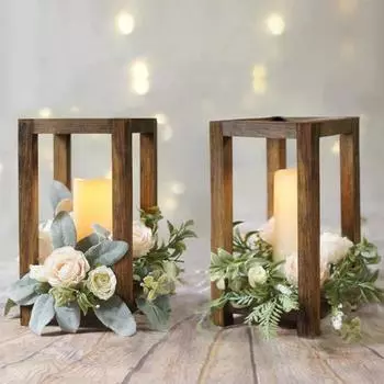 Подставка для цветов в деревянной рамке, искусственный шелковый цветок, подставка для чайных свечей, центральный элемент свадебного стола, украшение в деревенском стиле эбеновый