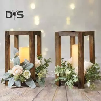 Подставка для цветов в деревянной рамке, искусственный шелковый цветок, подставка для чайных свечей, центральный элемент свадебного стола, украшение в деревенском стиле эбеновый