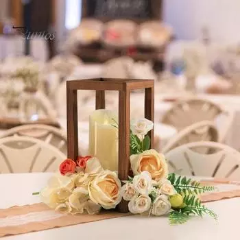 Подставка для цветов в деревянной рамке, искусственный шелковый цветок, подставка для чайных свечей, центральный элемент свадебного стола, украшение в деревенском стиле эбеновый