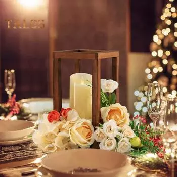 Подставка для цветов в деревянной рамке, искусственный шелковый цветок, подставка для чайных свечей, центральный элемент свадебного стола, украшение в деревенском стиле эбеновый