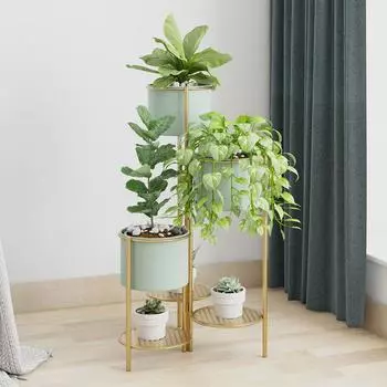 Подставка для цветов в скандинавской гостиной, многослойная напольная полка из железа, простая и роскошная подставка для цветочных горшков в помещении светло-зеленый