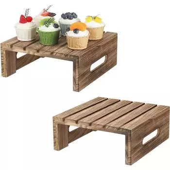 Подставка для демонстрации кексов из дерева в деревенском стиле для десерта, кекса, фуршета, торта, свадьбы, дня рождения, подставка для демонстрации еды с ручками чёрный