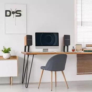 Подставка для динамика для улучшенного прослушивания. Подставка для усилителя в форме буквы С с наклоном в 5 градусов. Антивибрационные прокладки. Металлическая настольная аудио стойка для чёрный