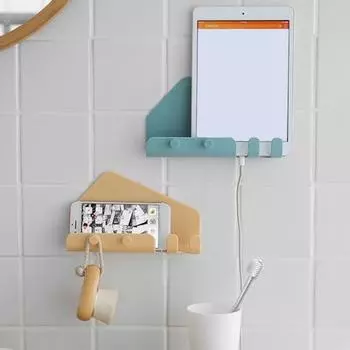 Подставка для домашнего телефона и планшета Настенное крепление Бесследный крючок Вешалка для хранения Держатель для хранения синий