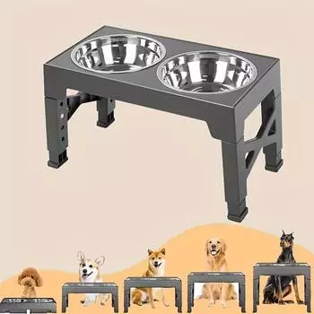 Подставка для двойных приподнятых мисок для собак, 3 регулируемых по высоте блюда для медленного кормления домашних животных, миска для средней и большой собаки, приподнятые кормушки для воды, стол