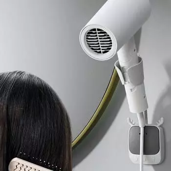 Подставка для фена настенная универсальная регулировка без пробивки роговой дизайн держатель для выпрямителя волос без помощи рук аксессуары для ванной комнаты белый