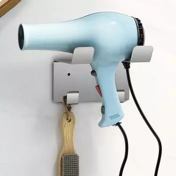 Подставка для фена, настенное крепление, держатель для хранения, прочный, выдерживающий нагрузку, водонепроницаемый, простая установка, универсальная стойка для фена, органайзер для хранения в ванной комнате серебряный