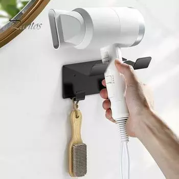 Подставка для фена, настенное крепление, держатель для хранения, прочный, выдерживающий нагрузку, водонепроницаемый, простая установка, универсальная стойка для фена, органайзер для хранения в ванной комнате чёрный