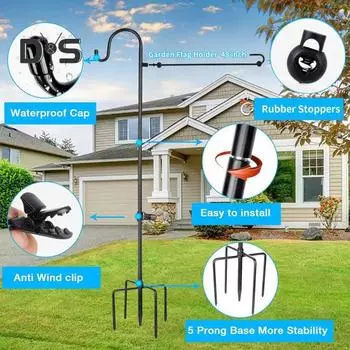 Подставка для флага в саду, многофункциональный держатель для флага во дворе с крючком для пастуха, толстая металлическая сегментированная подставка для флагштока для кормушек для птиц на открытом воздухе, флаги A