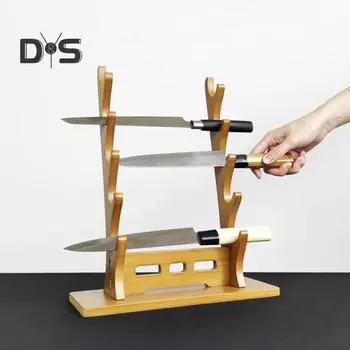 Подставка для флейты из бамбука, многоярусная подставка для кухонных ножей, настольный держатель для флейты, подставка для хранения и организации флейт и ножен Dual Layer светло-коричневого