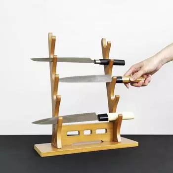 Подставка для флейты из бамбука, многоярусная подставка для кухонных ножей, настольный держатель для флейты, подставка для хранения и организации флейт и ножен Dual Layer темно-коричневого