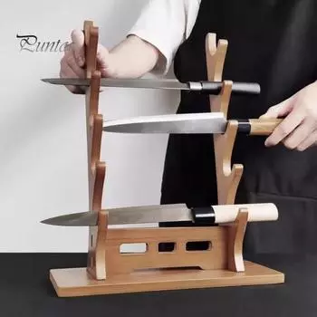 Подставка для флейты из бамбука, многоярусная подставка для кухонных ножей, настольный держатель для флейты, подставка для хранения и организации флейт и ножен Dual Layer темно-коричневого