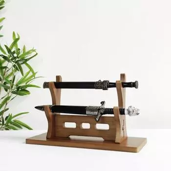 Подставка для флейты из бамбука, многоуровневая подставка для кухонных ножей, настольный держатель для флейты, демонстрационная подставка Dual Layer темно-коричневого