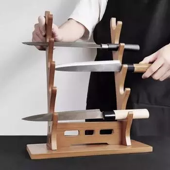 Подставка для флейты Yousheng Bamboo, многоярусная подставка для кухонных ножей, настольный держатель для флейты, подставка для хранения и организации флейт и ножен Dual Layer светло-коричневого