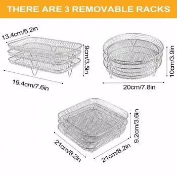 Подставка для фритюрницы Leeseph, универсальные аксессуары для фритюрницы из нержавеющей стали, 3 штабелируемые стойки для гриля-дегидратора, подходит для духовки-фритюрницы