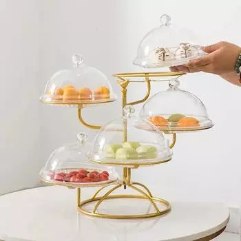 Подставка для фруктов, многоуровневая подставка для закусок, поднос для торта для гостиной, кухни, круглое основание, полое крепление для тарелок, металлическая полка чёрный