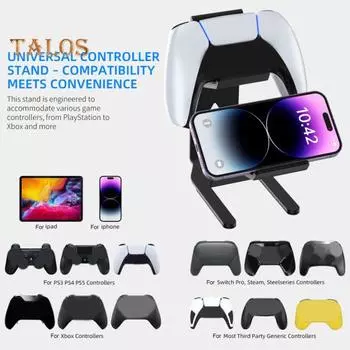 Подставка для геймпада для Switch для PS5 для PS для Xbox Подставка-держатель для геймпада Металлическая конструкция для настольной подставки для контроллера с нескользящими накладками серебряный серый