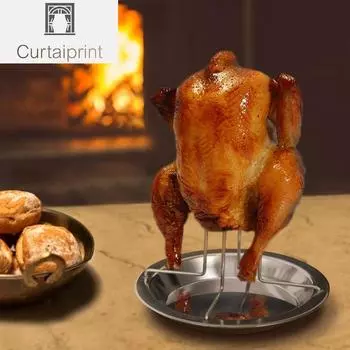 Подставка для гриля для курицы, жаровня, подставка с подносом, кухонные принадлежности для барбекю на открытом воздухе, нержавеющая сталь, антипригарное покрытие для курицы-гриль