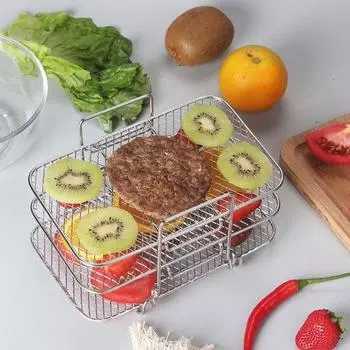 Подставка для гриля из нержавеющей стали для фритюрницы Ninja Аксессуары для гриля для барбекю Многофункциональная 3-слойная сушильная стойка для фруктов Вяленая фритюрница A