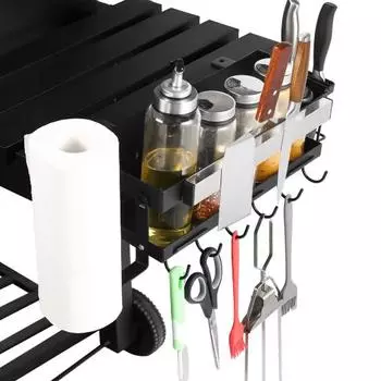 Подставка для гриля из нержавеющей стали, стойка для приправ с держателем для бумажных полотенец, крючки, простая в установке стойка для хранения с магнитным держателем для ножей чёрный